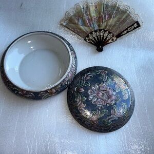 Vintage Andrea by Sadek Flower Print Trinket Glass Beautiful